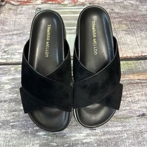 Tamara Mellon Black Suede Slide Sandals Size 7